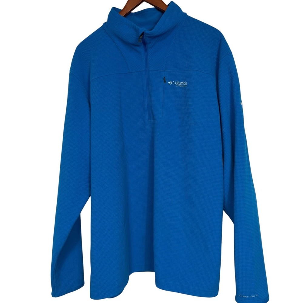 Columbia Titanium Mens XXL Blue Waffle  Knit Omni-Wick 1/4 Zip Fleece Pullover